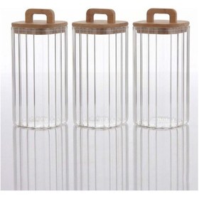 Resim Bambu Kapaklı Borosilikat Cam Kavanoz Takımı - 3 Parça 1100 Ml Şeffaf 