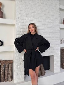 Resim VESS MODA Kadın Kemer Detaylı Kısa Trençkot Siyah 