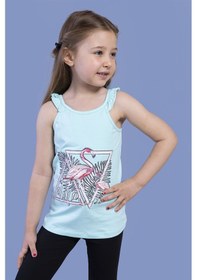 Resim Toontoy Kids Toontoy Kız Çocuk Fırfır Detaylı Flamingo Kabartma Baskılı Atlet Su Yeşili 