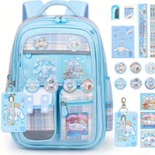 Resim Sanrio Cinnamoroll Büyük Kapasiteli Sırt Çantası - Kırtasiye Seti, 6 Rozet, 3 Kart ve Laptop Kılıfı Dahil, Okula Dönüş İçin Outdoor Seyahat 