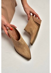 Resim Fox Shoes U654806102 Bej Hakiki Deri Süet Western Topuklu Ayakkabı Bej 