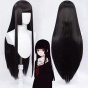Resim Anime Cosplay Peruk Unisex - Isıya Dayanıklı Düz Uzun Siyah Saç, Prenses Kesimi, Kakegurui'den Yumeko Jabami'den İlham Alan, Partiler ve Günlük Kullanım İçin Ayarlanabilir Şapka 