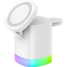 Resim 3in1 15w Apple iPhone Uyumlu AirPods Watch Kablosuz Şarj Cihazı Rgb Işıklı T15 