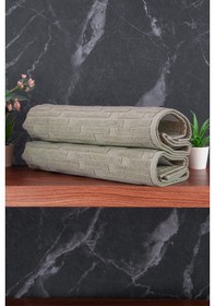 Resim Tuğla Desenli 2li Ayak Havlusu - 50x70 Cm - Su Emici Banyo Paspası Seti - Yeşil Yeşil 