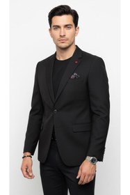 Resim Plus Scorpion Erkek Pamuklu Penye Likralı Tek Düğmeli Çift Yırtmaçlı Blazer Ceket 