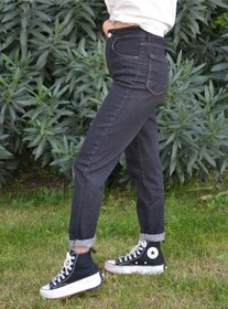 Resim Likralı Denim Kumaş Kar Siyah Mom Jeans Siyah 