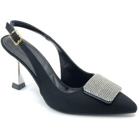 Resim Feles Taş Toka Detaylı Arkası Açık Stiletto Kadın Topuklu Ayakkabı Siyah 