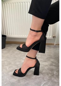 Resim Preshley Kadın Verlino Siyah Saten Tek Bantlı Bantlı Bilektan Bağlamalı 10 Cm Platfom Topuklu Aykkabı Siyah Saten Siyah 