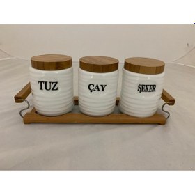 Resim Porselen Bambu Tepsili Baharatlık Takımı Beyaz 