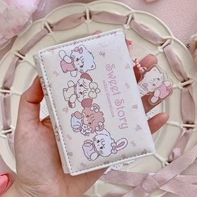 Resim Sevimli Karikatür Ayı Tasarımlı Minimalist Kredi Kartı Cüzdanı - Hafif Üç Katlı Polyester, İç Cepli, Pastel Renkler, Kadınlar için Ofis ve Günlük Kullanım & Hediye (Doğum Günü, Yıl Dönümü, Sevgililer Günü) 