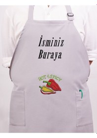 Resim Mutfak Önlüğü Kişiye Ve İsme Özel Nakışlı Mutfak Önlüğü Biber02 Farklı Renkler Gri 