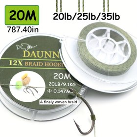 Resim 20m Sazan Balıkçılık Hattı Yumuşak Örgülü Kanca Bağlantısı Kaplamasız Örgü Hattı Saç Rig Sazan Kaba Balıkçılık Aksesuarları Tackle 9.07/11.34/15.88KG 