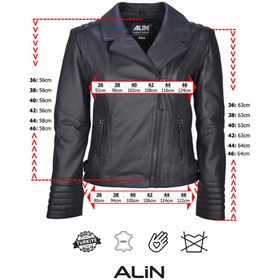 Resim ALİN Alexa Kadın Siyah Biker Hakiki Deri Ceket - Beden Ölçülerini Görselden İnceleyebilirsiniz 