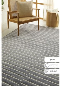 Resim Ocean Home Textile Gri Renk Çizgi Desenli Şönil Halı Kilim 160 X 230 Cm 