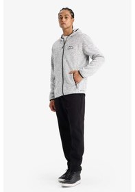 Resim Defacto Defactofit Standart Fit Kapüşonlu İçi Yumuşak Tüylü Fermuarli Polar Hırka F3811ax25wngr362 Gri-gr362 