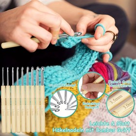 Resim 9 Parça Tığ Takımı, Kaymaz Bambu Saplı ve Pürüzsüz Altın Alüminyum Kafa Başlığı Olan Ergonomik Tığlar, 2.0-6.0mm, Artritli Eller için Hafif Tığlar, Başlangıç Seviyesi ve 