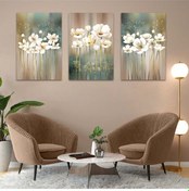 Resim Kolaj Çizim Beyaz Çiçek 3'lü Mdf Tablo Set 