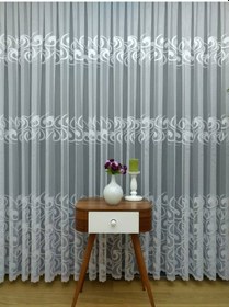 Resim Taç Dalga Desen Örme Tül Perde - Ekru 