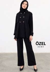 Resim Mogi Butik Oversize Kesim Çift Düğme Detaylı Tesettür Kadın Dokuma Takım 3159 - Özel Seri 