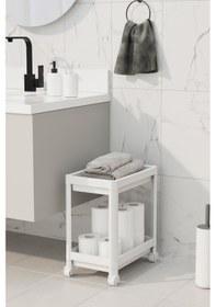 Resim Mithra Life 2 Katlı Tekerlekli Tezgah Altı Beyaz Banyo Mutfak Rafı Mıt1119 Beyaz 