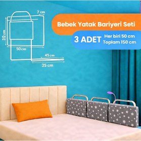 Resim Miralay Yeni Nesil Yatak Bariyeri 50 x 30 CM Gri Yıldız 3 Adet 