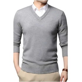 Resim Tezzgelsin 3'lü Erkek V Yaka Uzun Kol Triko Tüylenmez Süveter Erkek Slim Fit Süveter Gri Füme - Lacivert 
