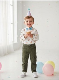 Resim Zekids Erkek Çocuk Pamuklu Kumaş Kargo Cepli Pantolon-16868 Haki 