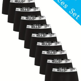 Resim 10 adet 'Merhaba' Baskılı Erkek Boxer Şortu - Yüksek Esneklik, Hızlı Kuruyan Spor İç Çamaşırı, Günlük Kullanım, Spor, Etkinlikler ve Düğünler için Nefes Alabilen Konfor, Düz Renk Tasarım, Etkinlik İç Çamaşırı, Cesur Baskılı İç Çamaşırı, Hızlı Kuruyan Kumaş 