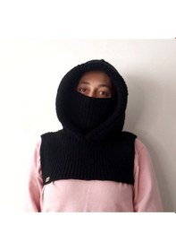 Resim Kemzey Handmade El Yapımı Balaklava, Örgü Şapkalı Boyunluk , Yünlü Şapka Siyah 