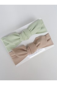 Resim swan butik Kız Bebek Çocuk Bandana Toka Seti 2'li Mint Ve Bej Tavşankulak Bandana Penye 