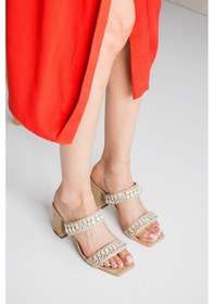 Resim Damla Taş Detay Hasır Şeffaf Topuklu Terlik Hasır 