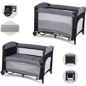 Resim Mastic Anne Yanı Sallanır Cibinlikli Oyun Parkı Bebek Beşik 70x110 Cm Gri - Siyah 