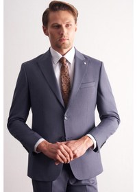 Resim İmza - Lacivert Kırlangıç Yaka Kendinden Desenli Esnek Bel Slim Fit 6 Drop Takım Elbise 1001255168 Lacivert 