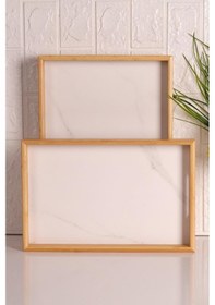 Resim Bambum Marbella - 2 Li Mermer Desenli Tepsi Beyaz Orta Küçük Beyaz 