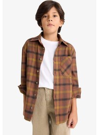 Resim Defacto Erkek Çocuk Oversize Geniş Kalıp Polo Yaka Kareli Flanel Uzun Kollu Gömlek G3464a825wnbn152 Kahve 