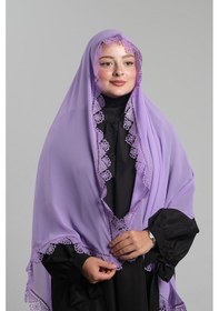 Resim Hürrem Bone Mor Namaz Başörtüsü Şal Şifon Güpürlü 202106 22 Mor 