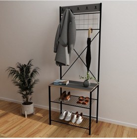 Resim Dar Metal Portmanto, Elbise Askılığı, Vestiyer, Ayakkabılık Füme 