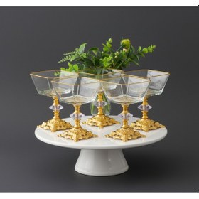 Resim Çnr Home Collection Kare 6 Parça Döküm Ayakli Sunum Seti Magnolia Dondurmalik Cup Çerezlik Gold 
