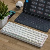 Resim Len K620 Type-C Kablolu Klavye LED Rgb 61 Tuşlu Rgb Mekanik Oyuncu Işıklı Klavye Ergonomik Tasarım Bilgisayar Pc Için Gaming Keyboard Beyaz Renk Kırmızı Switch 