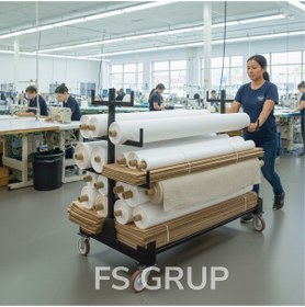 Resim FSHOME FS GRUP | Metal Profilli Endüstriyel Taşıma Arabası- Kumaş, Rulo ve Malzeme Taşıma Platformu 