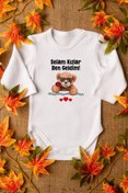 Resim Overoz Organik %100 Pamuk Teddy Bear Selam Kızlar Ben Geldim Bebek Body Uzun Kollu Çıtçıtlı Badi Zıbın 5346 
