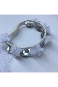 Resim atolyekbk Beyaz Çiçeklerle Süslenmiş Nedime Tefi Düğün Ve Kına Için Plastik Tef 10 Adet – Kına Eğlence Aksesu 