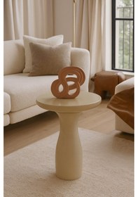 Resim Tekli Doğal Ahşap Mantar Sehpa Krem Renk Masif Yan Sehpa Beyaz 