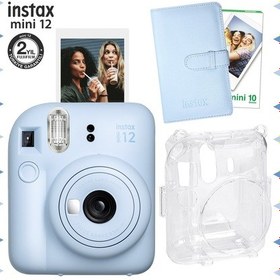 Resim Fujifilm Instax Mini 12 Fotoğraf Makinesi + 10'lu Film + Laporta Albüm + Şeffaf Kılıf Seti Mavi 