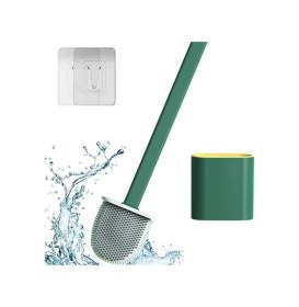 Resim Ams Net Duvara Monte Edilebilir Kapaklı Askılı Klozet Yumuşak Silikon Başlıklı Tuvalet Fırçası Seti Haki 