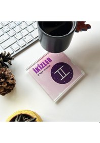 Resim Decorita Cam Bardak Altlığı Burçlar - İkizler Burcu 4'lü Takım 10 CM Çok Renkli 