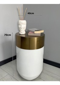 Resim Dekoratif Eskitme Darbuka Parlak Beyaz Sehpa 70cm 