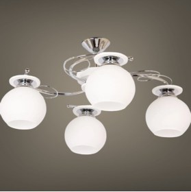 Resim KUZENLER Krom Metal Gövde 4’lü Beyaz Cam Modern Tavan Avizesi 