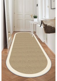 Resim West Home Makinede Yıkanabilir Kaymaz Taban Leke Tutmaz Oval Yolluk Ev Dekorasyonu İçin Hasırlı Kesme Yolluk 455 Beige Oval Yolluk 