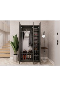 Resim %100 Mdflam Vestiyer & Portmanto V-07 90cm Koyu Gri Gri 